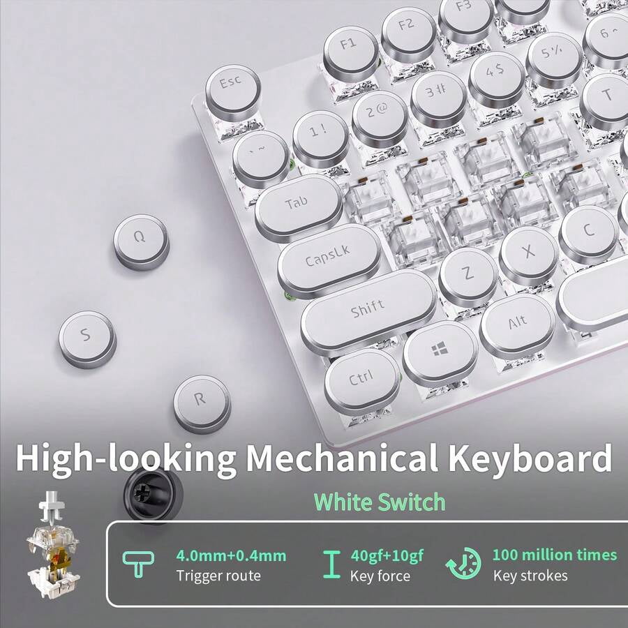 Wired Typewriter Keyboard, Typewriter Style Mechanical Keyboards,104 Keys Retro Computer Keyboards,Media Control Knob, Wired Computer Keyboard