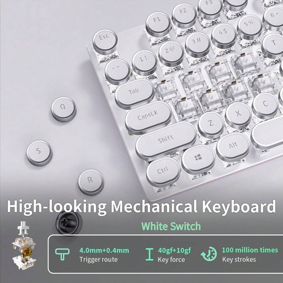 Wired Typewriter Keyboard, Typewriter Style Mechanical Keyboards,104 Keys Retro Computer Keyboards,Media Control Knob, Wired Computer Keyboard