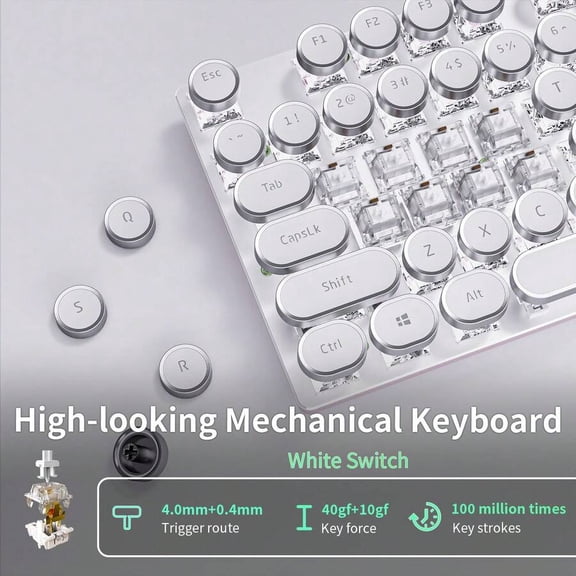 Wired Typewriter Keyboard, Typewriter Style Mechanical Keyboards,104 Keys Retro Computer Keyboards,Media Control Knob, Wired Computer Keyboard