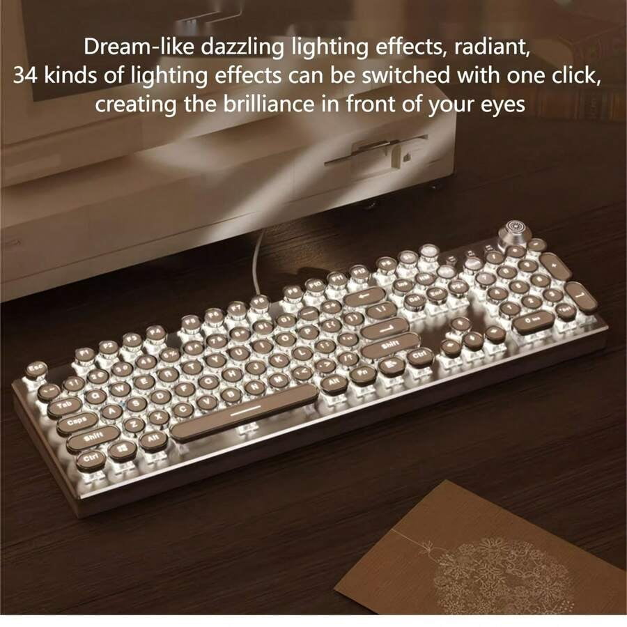 Wired Typewriter Keyboard, Typewriter Style Mechanical Keyboards,104 ...