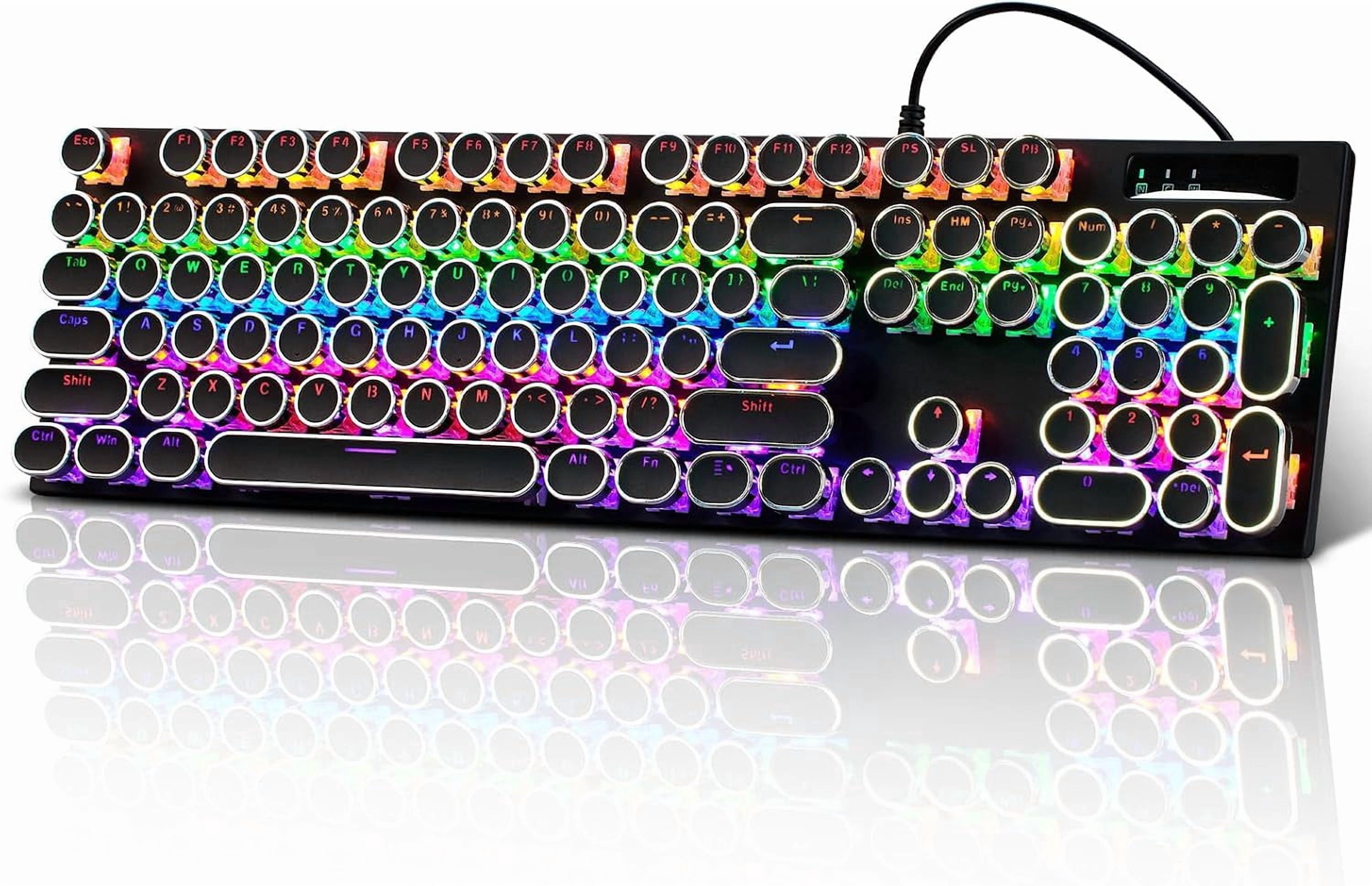 Wired Typewriter Style Mechanical Gaming Keyboard, Black Retro Punk ...