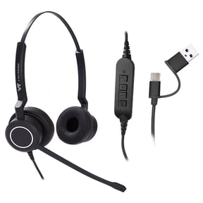 Wired UC-Headset with 2-Mic AI Noise-Cancelling - Work Headphones with USB-C/A for PC/Laptop/IP Phones for MS Teams,Genesys,3CX,Bria,Avaya Workplace,Cisco Jabber,GoogleMeet, Zoom,etc.