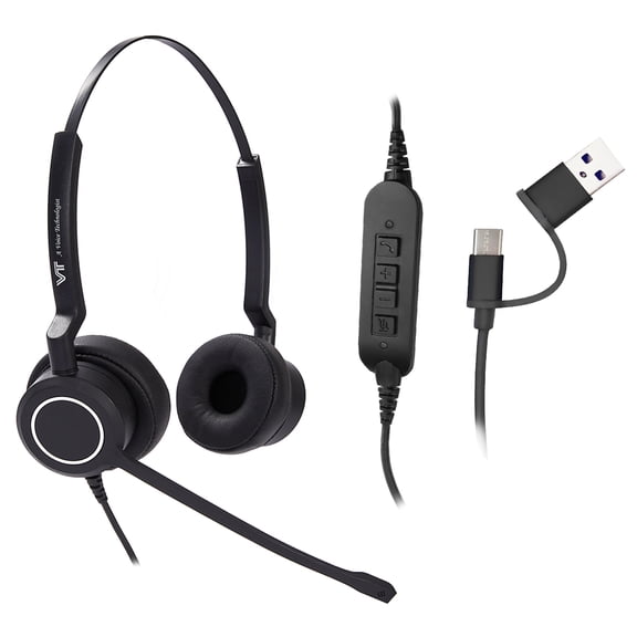 Wired UC-Headset with 2-Mic AI Noise-Cancelling - Work Headphones with USB-C/A for PC/Laptop/IP Phones for MS Teams,Genesys,3CX,Bria,Avaya Workplace,Cisco Jabber,GoogleMeet, Zoom,etc.