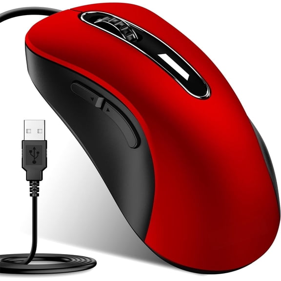 Wired , USB 1400 DPI Mobile Optical Design Mice with 5FT Cord for Laptop, PC, Desktop, MacBook, 5 Buttons (Pomegranate Red)