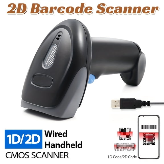 Wired USB Barcode Scanner, 1D/2D/QR Code Reader for Warehouse, Supermarket, and Retail Checkout