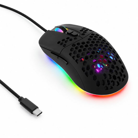 Wired USB-C Gaming Mouse, 7200 DPI Adjustable, RGB Backlit, Lightweight Design