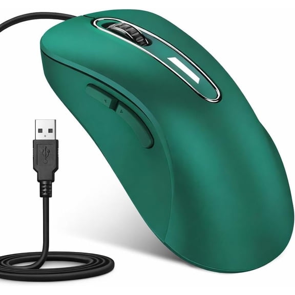 Wired , USB 1400 DPI Mobile Optical Design Mice with 5FT Cord for Laptop, PC, Desktop, MacBook, 5 Buttons (Dark Green)