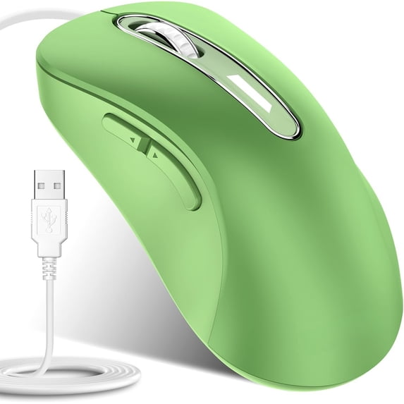 Wired , USB Computer 1400 DPI Mobile Optical Design Computer Mice with 5FT Cord for Laptop, PC, Desktop, MacBook, 5 Buttons (Green)