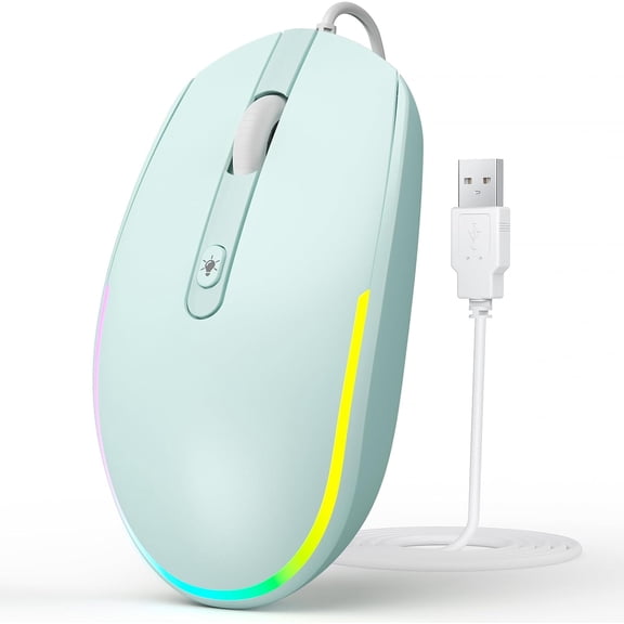 Wired  - USB Computer Mice Wired with RGB Backlit Optical LED  with Attached USB Cord for Laptops Notebooks Chromebook - Mint Green
