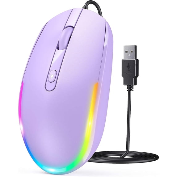 Wired - USB Computer Mice Wired with RGB Backlit Optical LED with Attached USB Cord for Laptops Notebooks Chromebook - Purple