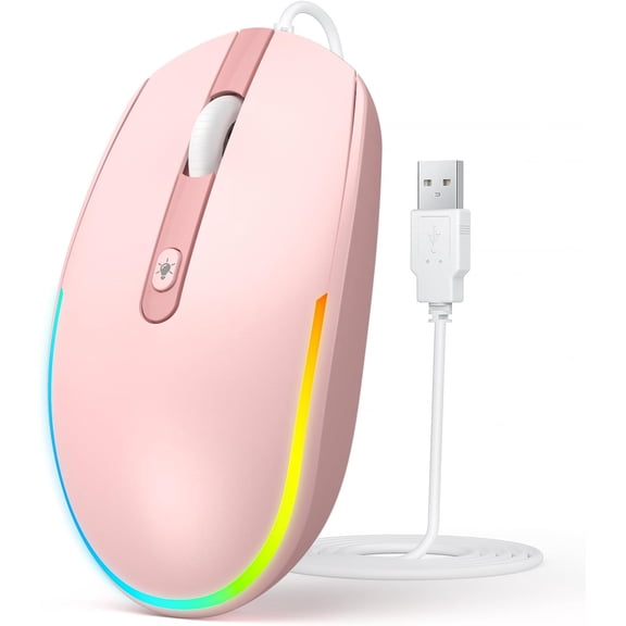 Wired  - USB Computer Mice Wired with RGB Backlit Optical LED  with Attached USB Cord for Laptops Notebooks Chromebook -