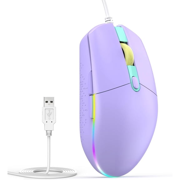 Wired - USB Corded with RGB Backlit Full Size Optical Silent with Side Buttons,LED Plug and Play Wired Connection Office Mice for Desktop,PC,Laptop