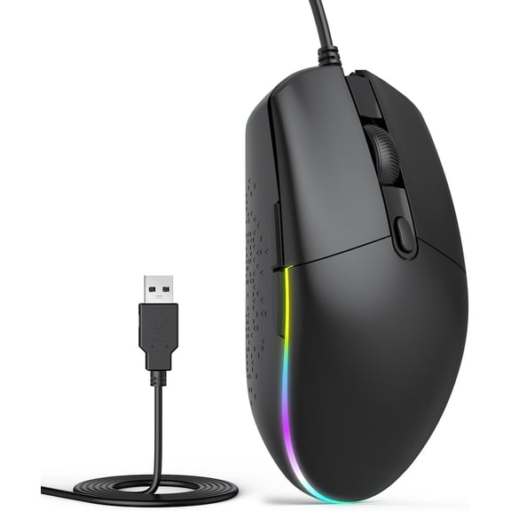 Wired  - USB Corded  with RGB Backlit Full Size Optical Silent  with Side Buttons,LED Plug and Play Wired Connection Office Mice for Desktop,PC,Laptop