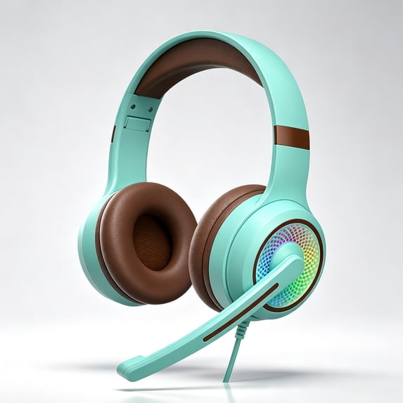 Wired USB Gaming Headset with RGB Lighting on Earcups, Adjustable Noise Canceling Microphone, for PC Gaming Music Online Classes, Multiple Colors