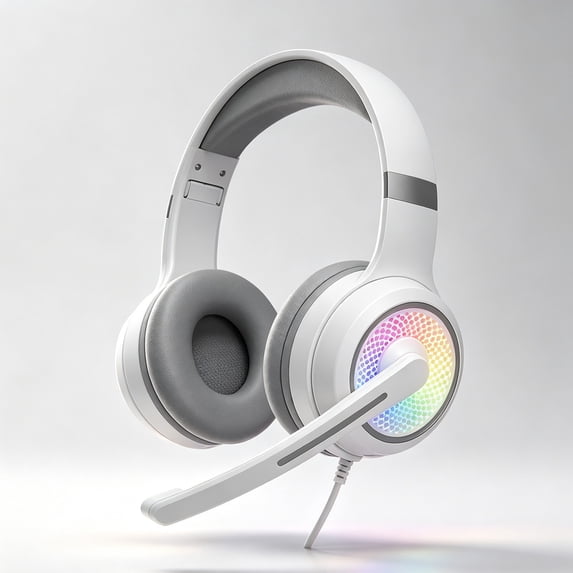 Wired USB Gaming Headset with RGB Lighting on Earcups, Adjustable Noise Canceling Microphone, for PC Gaming Music Online Classes, Multiple Colors