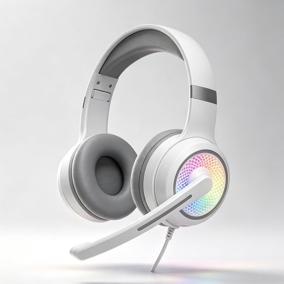 Wired USB Gaming Headset with RGB Lighting on Earcups, Adjustable Noise Canceling Microphone, for PC Gaming Music Online Classes, Multiple Colors