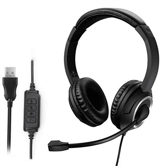 Wired USB Headset Call Center with Microphone Game Noise Canceling Over-Ear Headphones for Computer PC Laptop