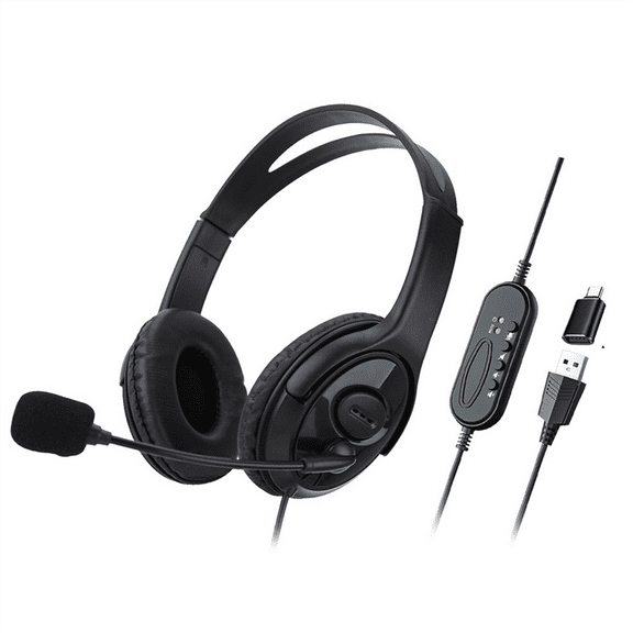 Wired USB Headset Computer Teaching Telephone with Microphone Type-C Suitable for Zoom Skype Office Call Center