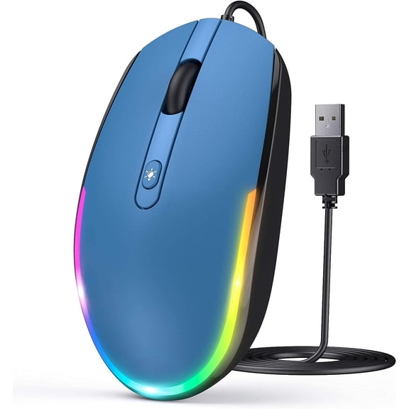 Wired - USB Mice Wired with RGB Backlit Optical LED with Attached USB Cord for Laptops Notebooks Chromebook - Blue & Black