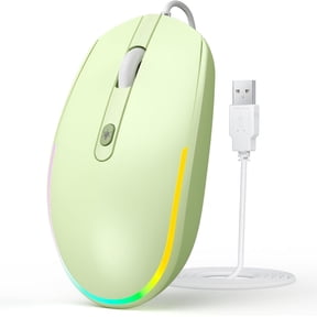Wired - USB Mice Wired with RGB Backlit Optical LED with Attached USB Cord for Laptops Notebooks Chromebook - Green