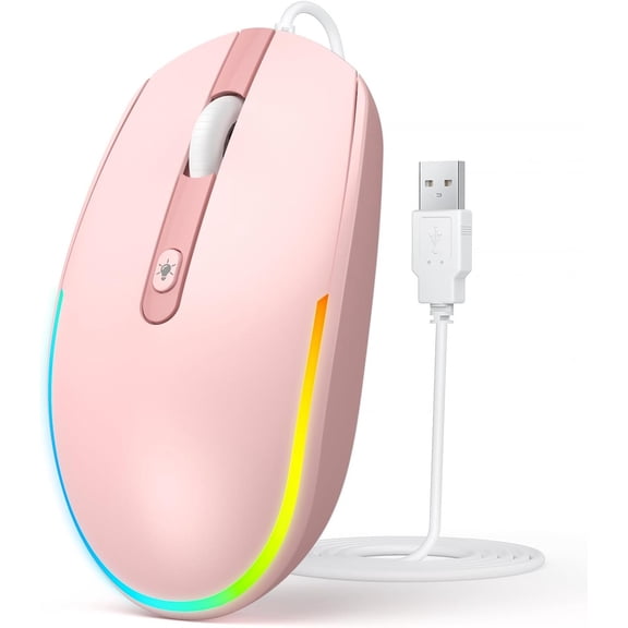 Wired - USB Mice Wired with RGB Backlit Optical LED with Attached USB Cord for Laptops Notebooks Chromebook -