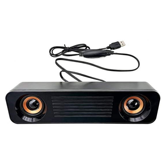 Wired USB Speaker for TV Desktop Computer, 3.5mm Aux Stereo Subwoofer with Long Soundbar Design, 31 x 6 x 8 cm