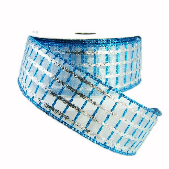 Wired Valet White and Aqua Blue Glitter Sheer Christmas Ribbon 1 1/2" - 10 Yards