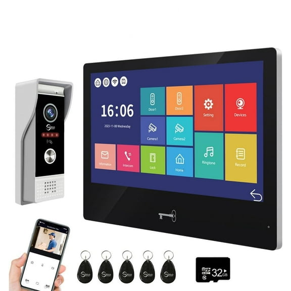 Wired Video Door Phone Apartment Intercom System,WiFi 10 Inch Touch Monitor with 1080P Doorbell Camera,HD Camera,RFID Card Unlocking for Home Tuya
