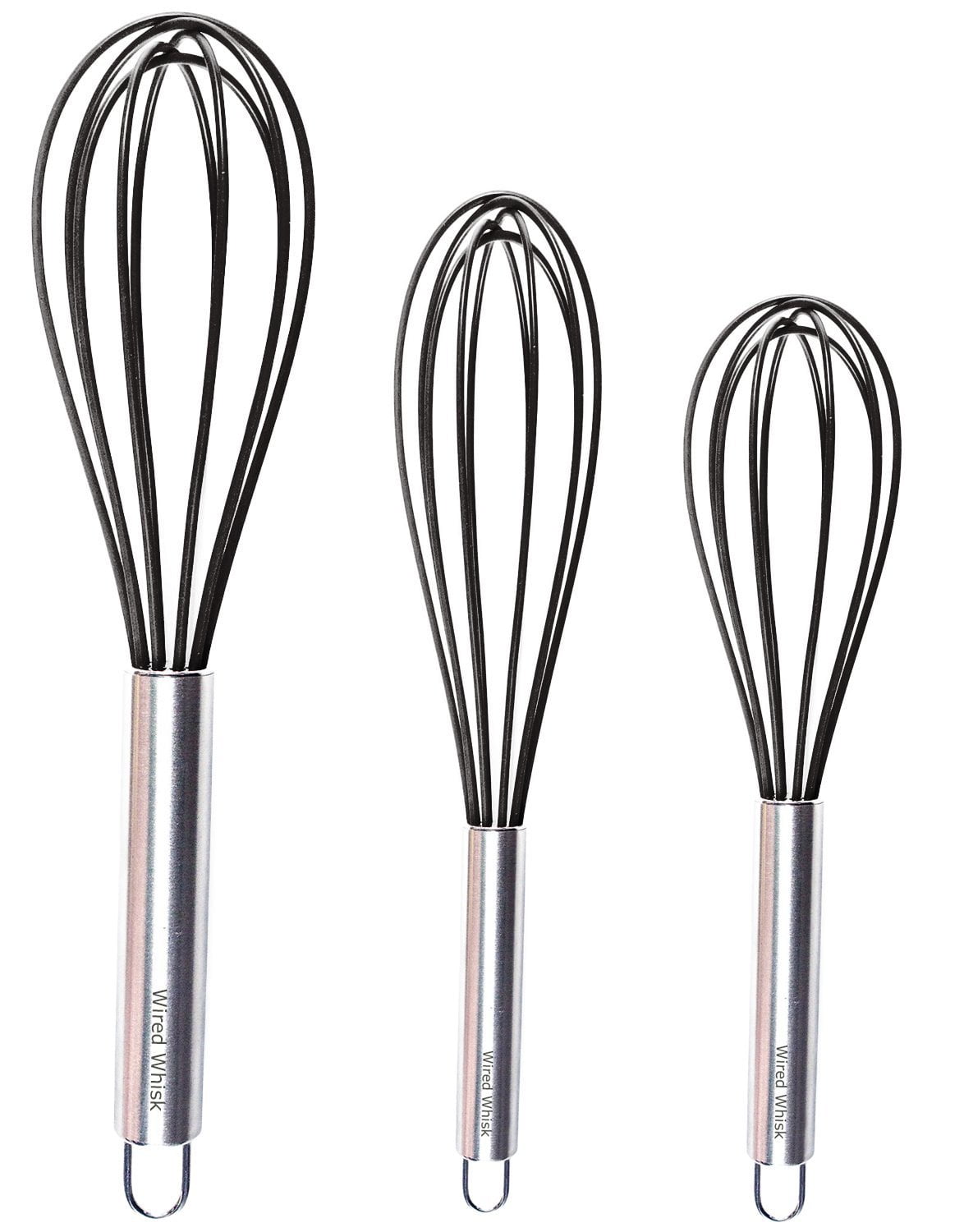 Wired Whisk Silicone Whisk Set of 3 - Stainless Steel & Silicone Kitchen Utensils for Blending, Whisking, Beating & Stirring - (12-inch, 10-inch & 8.5-inch (Black) - Walmart.com