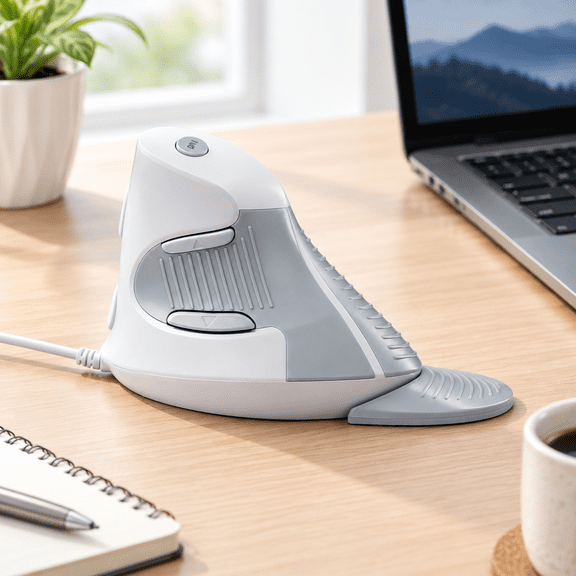 Wired White&lightgray Vertical Mouse for Medium Hands with Removable Wrist Rest