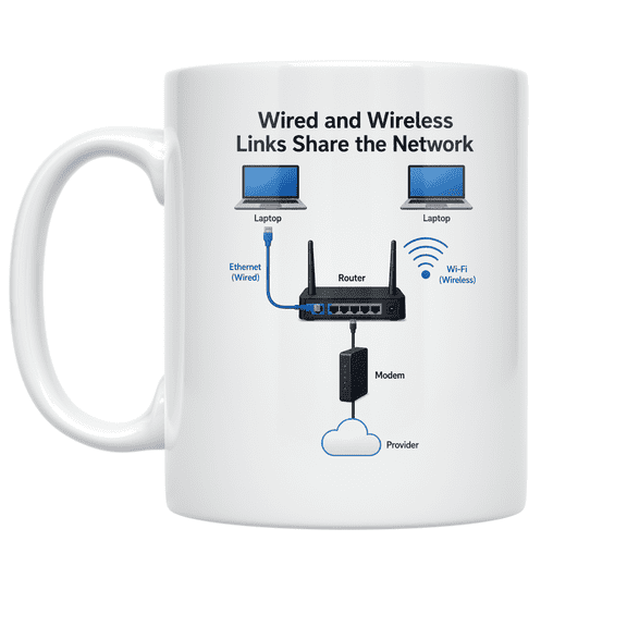 Wired and Wireless Links Share the Network - Tech Enthusiast - 11 oz Ceramic Coffee Mug