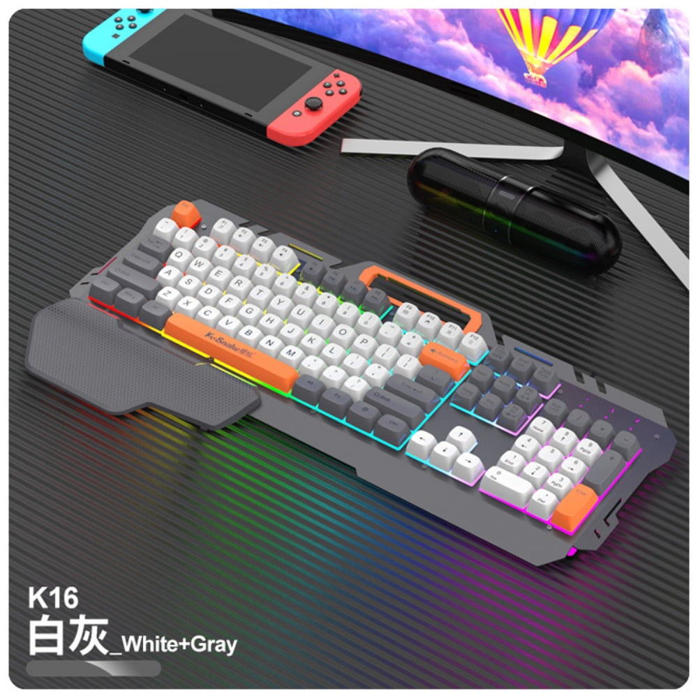 Wired gaming keyboard and mouse combination, RGB illuminated keyboard, metal panel with extended wrist rest, 104 key rainbow backlit wired gaming keyboard, full-size computer keyboard