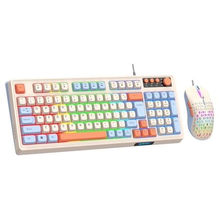 Wired gaming keyboard - rainbow backlight, portable orange keyboard with multimedia buttons and ball keys, suitable for gamers and office use, compatible with Windows and laptops