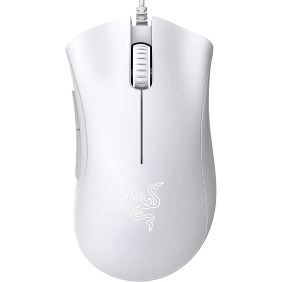 Wired gaming mouse: 6400 DPI Optical Sensor - 5 Programmable Buttons - Mechanical Switches - Rubber Side Grips - white and black