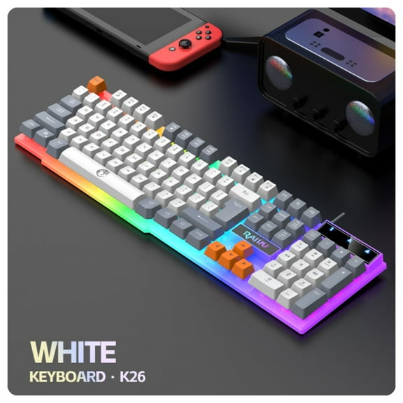 Wired keyboard - 104-key full-size backlit keys, ergonomic design, media keys and shortcut keys, Windows laptop desktop plug-and-play USB efficient typing, comfortable typing, computer keyboard