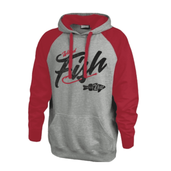 Wired2Fish Raglan Sleeve Colorblock Hoodie - Red/Grey, Small