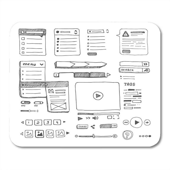 Wireframe Drawn Drop Down Sketch Hand Video Form Button Mousepad Mouse Pad Mouse Mat 9x10 inch