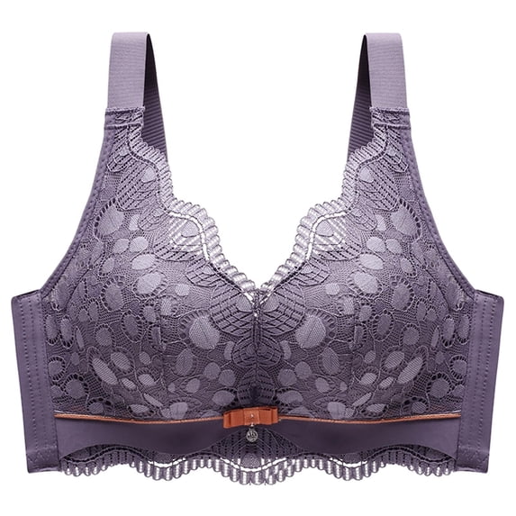 Wirefree Bra with Support Women Plus Size Lace Printed No Underwire Bras Bowknot Underwear Bra V-Neck Lightly Lined Bra Feature Hook and Eye Closure Push-up Bra Style Y-142 , Purple S