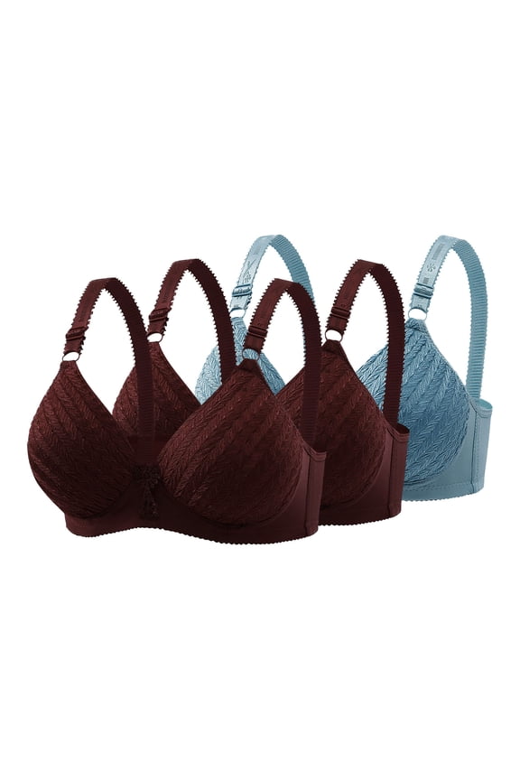 Wirefree Bras 3 Pack for Women, Soft Nylon Spandex Everyday Comfort Lace Bra, Light Blue, Sizes 36-42 B C Cup,Size 36