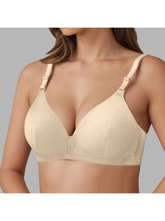 Wirefree Bras Comfortable Support NonPadded Everyday TShirt Soft Cup Full Coverage Underwire Bra Beige 42