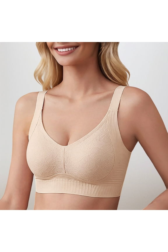 Wirefree Bras For Lift Support Side Coverage Comfortable Non Padded Everyday T Shirt Bra, M, Beige