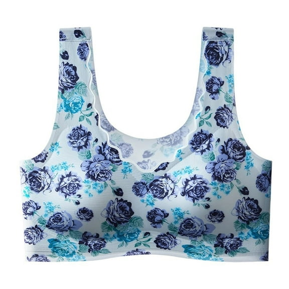 Wirefree Bras For Women Seamless Full Coverage Flower Print Stretchy Soft Plus Size Breathable Comfortable T-Shirt Bras (4XL, Blue)