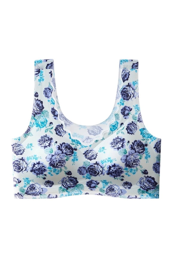 Wirefree Bras For Women Seamless Wide Strap Flower Print Stretchy Soft Comfortable Breathable Plus Size T-Shirt Bras (XXL, Green)