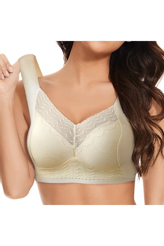 Wirefree Bras For Women Full Coverage No Underwire Everyday Bras Comfortable Wireless Padded Bras Seamless With Soft High Support Bras For Older Women Push Up Beige,XL