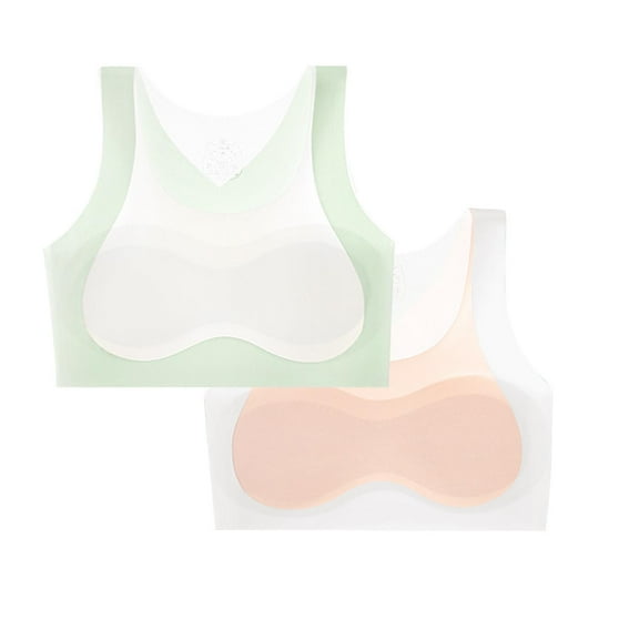 Wirefree Bras for Girl Plus Size New Girls 2pc Primary and Secondary School Solid Color Comfortable Camisole Bra Style B-30 Pinks 12 Years