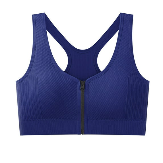 Wirefree Bras for Women Zip up Front Closure Underwear Wireless Wide Shoulder Strap Criss Cross Push up Sports Bras (Free Size, Blue)