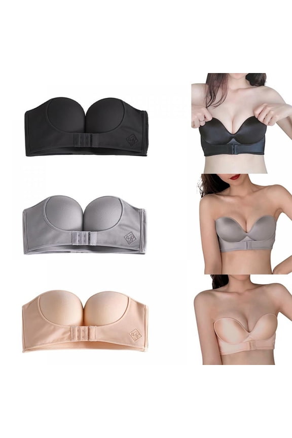 Wirefree Push Up Non Slip Invisible Bra, Mango Lift Bra Strapless Front Closure Strapless Sexy Front Buckle Bra for Women
