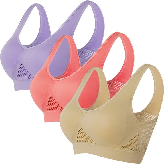 Wirefree Seamless Sports Bra New 3PC Womens Seamless Wireless Supportive Bra Push up Comfort Soft No Underwire Plus Size Breathable Bra Cotton Bras for Women Multicolor