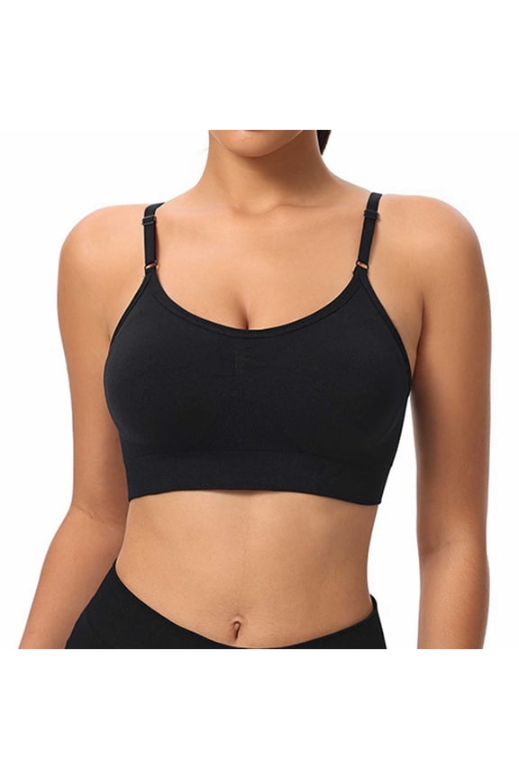 Wirefree Sports Bra for Women - Adjustable Spaghetti Strap Sports Bras for Women - Scoop Neck Wireless Padded Yoga Workout Crop Top, Size S-2XL