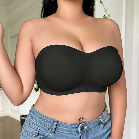 Wirefree Strapless Seamless Bandeau Bras for Women Plus Size Double Support Uplift Brassiere